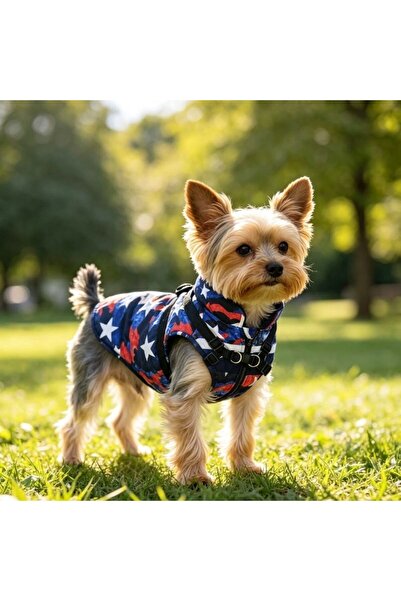 idei Warm Star Print Vest for Small Dogs with Integrated Harness and Zipper, ...
