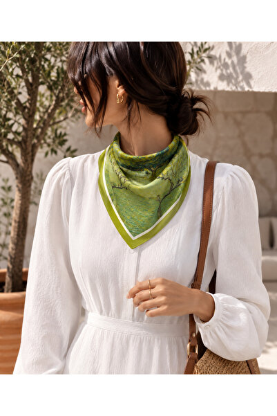 EveryScarf Olive Garden Desenli Viscon Fular 50x50 cm