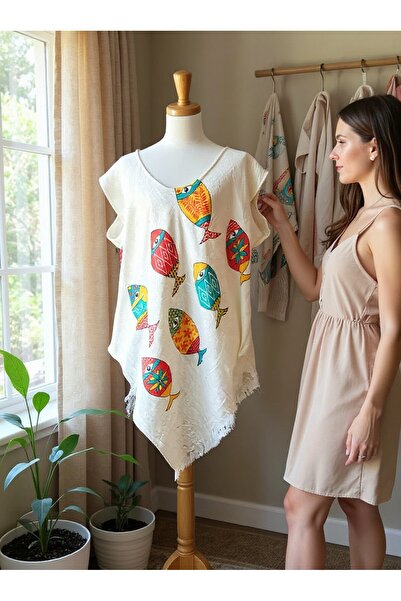 DNRYSL Women's 100% Cotton Muslin Beach Dress Patterned Pareo Poncho 105 cm