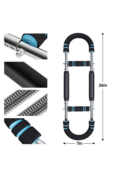 ORVİCA 2X Power 25-50KG Ayarlanabilir Çift Metal Yaylı Göğüs Kol Full Body Egzersiz Aleti Fitness Bar Aleti