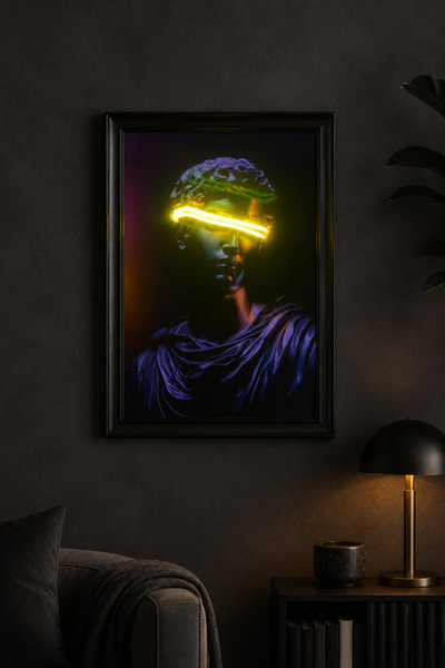 Apollo Heykeli Sarı Neon LED Işıklı Dekoratif Tablo
