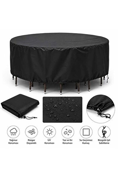 Magiclady 160 X 80 Yuvarlak Bahçe Masa Sandalye Takımı Koruma Örtüsü Siyah Su...