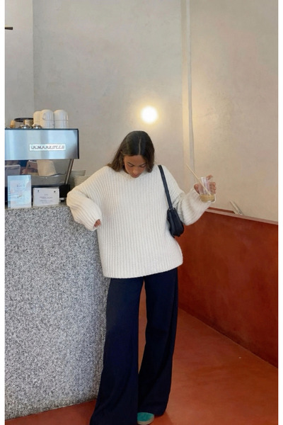 NATUFIAN STORE Kadın Oversize Selanik Örgülü Yumoş Premium Basic Triko Kazak