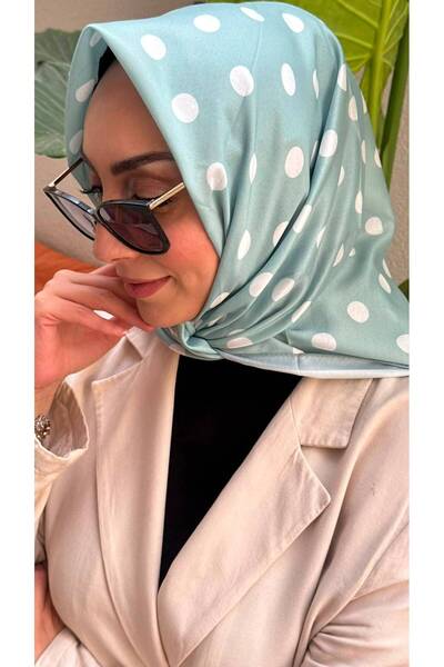 Firuze scarf Water Green Polka Dot Pattern Soft Cotton Scarf
