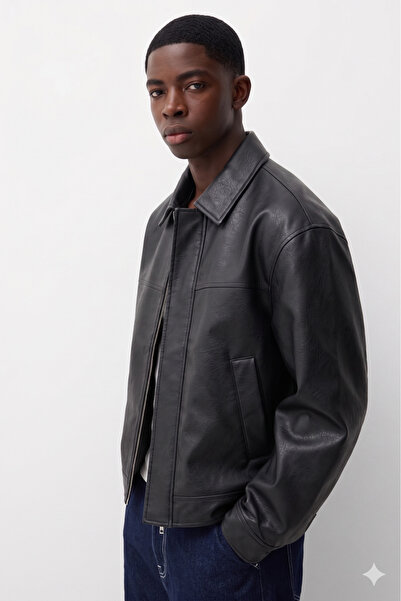 KOCCİ BUTİK Zra Model Boxy Fit Viral Men's Leather Jacket Coat
