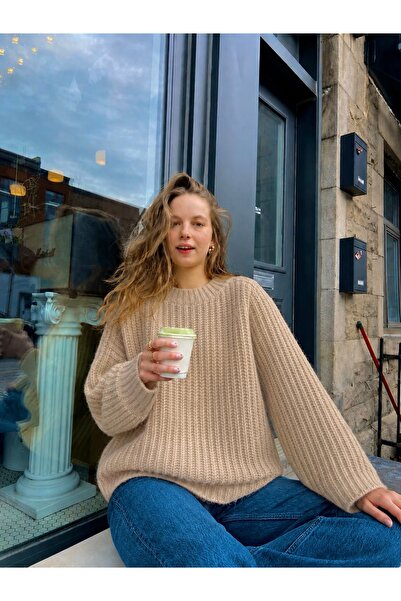 NATUFIAN STORE Kadın Oversize Selanik Örgülü Yumoş Premium Basic Triko Kazak