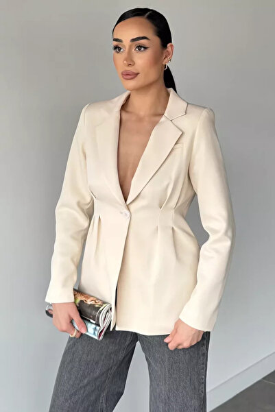 TOZLU Gülseli Women's Lined Pleated Blazer Jacket