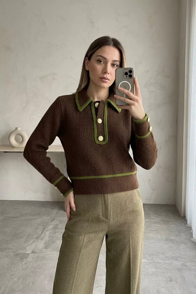 TOZLU Gülseli Shirt Collar Buttoned Knitwear Sweater