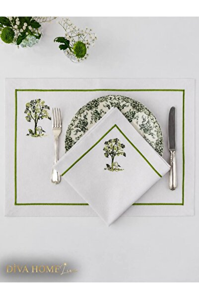 Diva Home 12-Piece 6-Person American Service & Napkin Set with Tree Embroider...