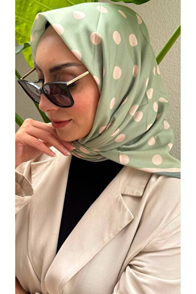 Firuze scarf Peanut Green Polka Dot Pattern Soft Cotton Scarf
