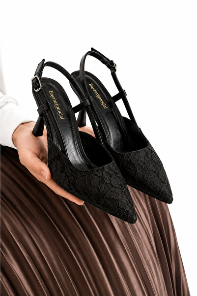 Bayramoğlu Women's Lace Pointed Toe Heeled Shoes (7cm) Stylish Strappy Evenin...