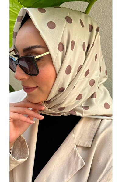 Firuze scarf وشاح من القطن الناعم بنمط منقط بلون القهوة والحليب