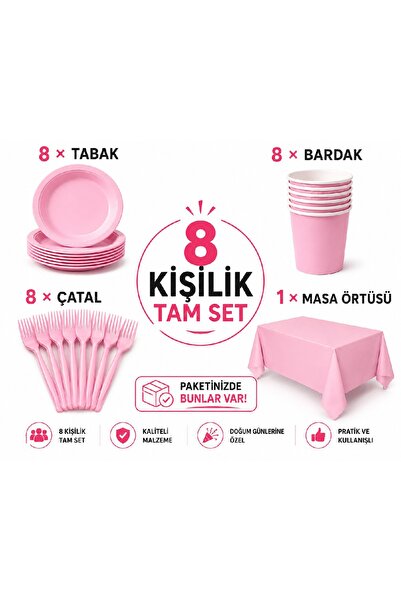 Bkmc Doğum Günü Parti Seti | 8 ve 16 Kişilik | Tabak Bardak Çatal + Masa Örtüsü | Tam Parti Sofra Seti | 25 / 49 Parça Tam Parti Sofra Seti