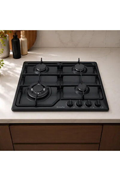 Kitchen كيتشن نت سطح 4 عيون غاز شبك ثقيل مفاتيح امامية لون أسود مقاوم للخدش M...