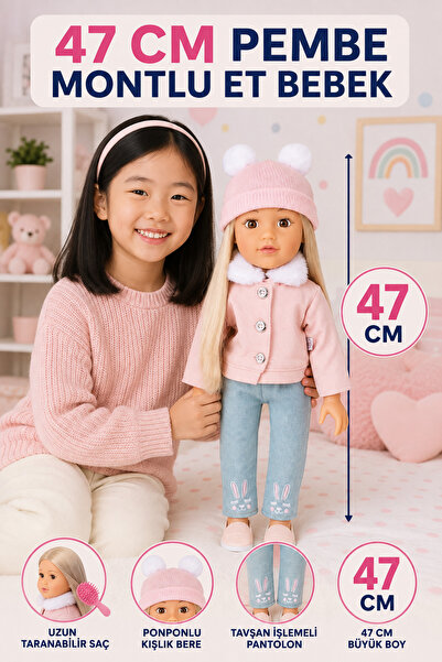 Oyuncak Fabrikası Et Bebek 47 cm Şık Kıyafetli Aksesuarlı Uzun Taranabilir Sa...