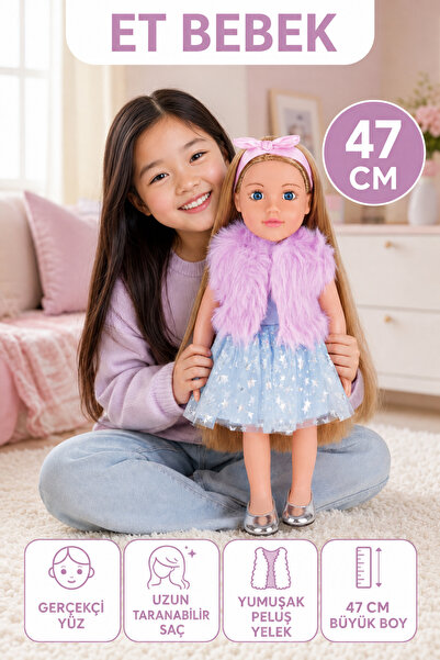 Oyuncak Fabrikası Et Bebek 47 cm Şık Kıyafetli Aksesuarlı Uzun Taranabilir Sa...