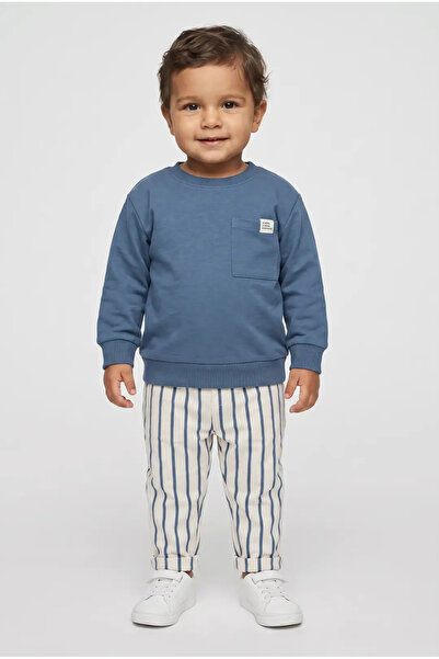 SIRRI Boy's Pocket Detailed Sweatshirt and Striped Pants 2-Piece Set