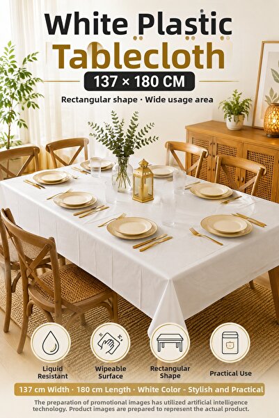 OpenCity مفرش طاولة بلاستيكي أبيض مقاس 137x180 سم، قابل للمسح، مناسب للحفلات ...