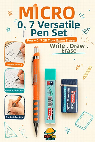 neptünstore Mikro Mp413N 0.7 mm Versatil Pencil Set – 2B Pencil Lead and Exam...