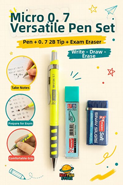 neptünstore Mikro Mp413N 0.7 mm Versatil Pencil Set – 2B Pencil Lead and Exam...