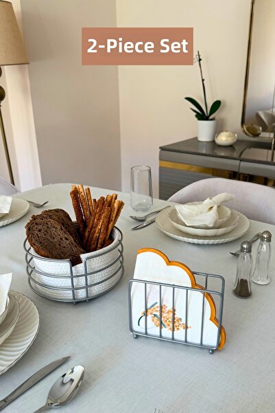 Edora Home Set of 2 Matte Silver Cage Napkin Holder Round Bread Basket Kitche...