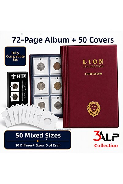3Alp Koleksiyon Small Size 72-Piece Metal Coin Album and 50-Piece Mixed Size ...