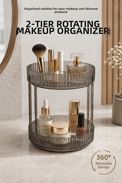 Vienev 2-Tier Rotating Makeup Organizer Anthracite Multi-Purpose Cosmetic Org...