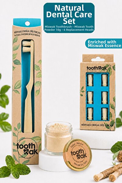 Toothwak مجموعة العناية بالأسنان الطبيعية - فرشاة ميسواك برأسين، ورؤوس احتياط...