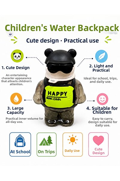 TemizlikMağazam Robottle Black Figured Water Bottle Robot Water Bottle Polyca...