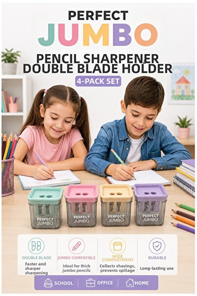 Artmaster Pencil Sharpener 4 Pieces Perfect Chamber Double Blade Jumbo Pencil...