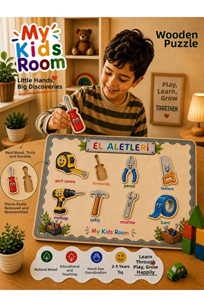 My Kids Room 2Pcs Wooden Puzzle Set Educational Learning Find & Fit Jigsaw Hand Tools & Musical Instruments