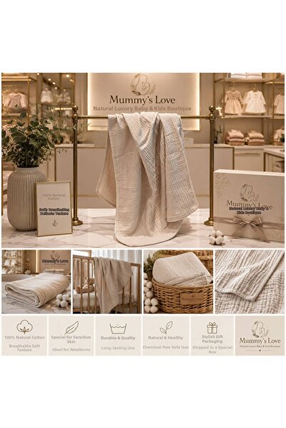 Mummys Love Muslin Baby Blanket 105*120 cm - 100% Natural Cotton - Beige