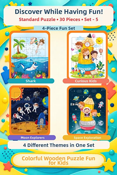 gift plus 30 Pieces Montessori Educational Wooden Puzzles Set of 4 - Motor Sk...