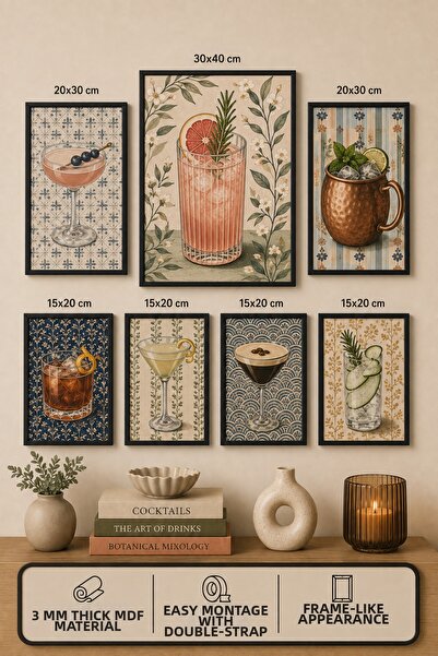 UNT Set de picturi moderne cu aspect de cadru, 7 piese |   Tematică vintage c...