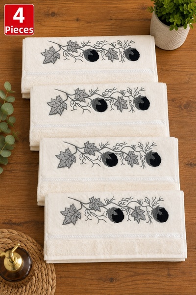 SEVMİŞ HOME 4-Piece Punch Embroidered Hand and Face Towel Set – Soft Textured...