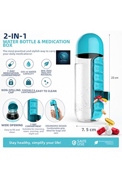 MAViHOME Water Bottle & Medicine Box 2 in 1 600 ml Water Bottle