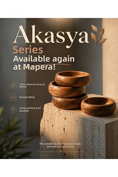 Fiyakalı Ürünler Atölyesi Premium Handmade Acacia Wood Bowl Set - 4-Piece Nat...