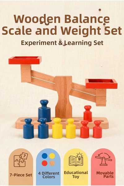 Tıfıl Toys 7-Piece Educational Wooden Balance Scales - Montessori Colorful We...