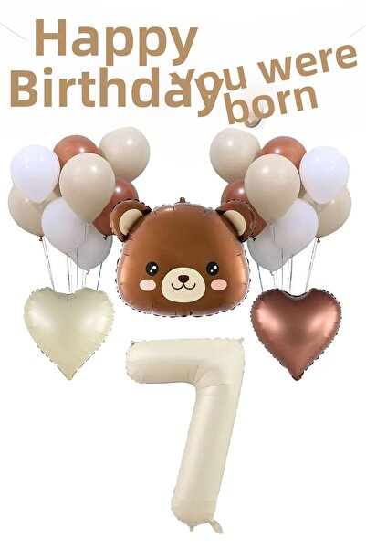 Atölye Mi 7 Year Old Bear Head Retro Theme Balloons 7 Year Old Birthday Ballo...