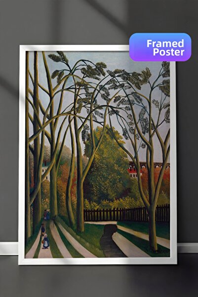 Zestia Pictură de perete Henri Rousseau cu ramă albă, Copaci pe malul râului ...