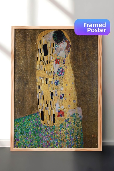 Zestia Wooden Framed Gustav Klimt Wall Painting, the Kiss, the Kiss Golden Pe...