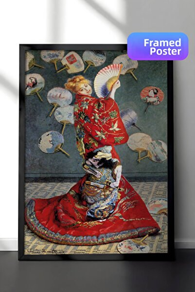 Zestia Pictură murală Claude Monet cu ramă neagră, La Japonaise, Femeie în ki...