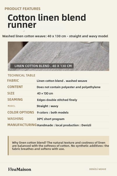vivamaison Linen Cotton Runner 40X130 Washed Table Runner