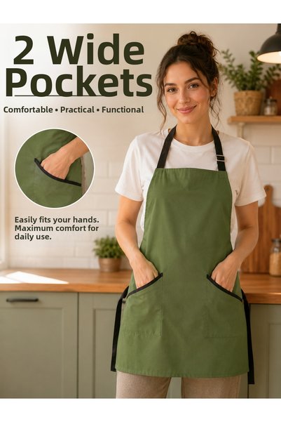 Kitchen Vogue مريلة مطبخ مقاومة للماء ومضادة للبقع مع جيبين ومشبك قابل للتعديل، مريلة طهي للطهاة للنساء والرجال