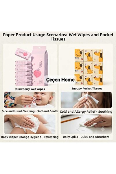 ÇEÇEN HOME Cute Dog Patterned 96-Piece Pocket Napkin Set, Baby and Personal C...