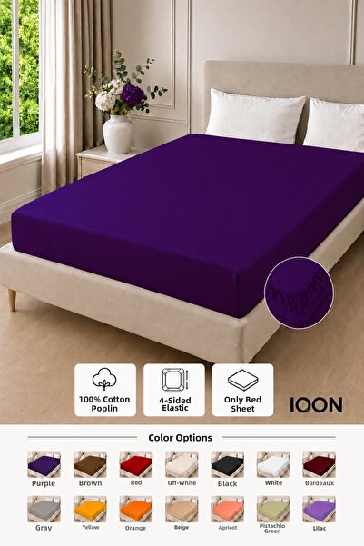 İQON 100% Cotton - Poplin Fabric 4-Sided Elastic Fitted Sheet 180X220 cm – Ve...