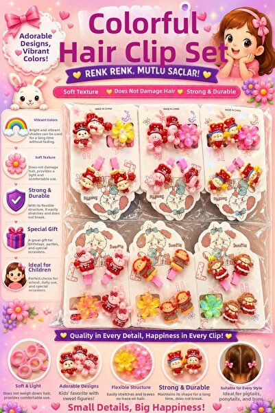 İlkbenaldim Colorful Girls' Hair Clip Set with Cute Figures – Mixed Model