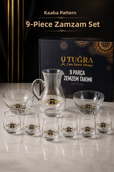 İlkbenaldim Kaabe Patterned 9-Piece Hajj Umrah Catering Set |   Decanter, 6 G...