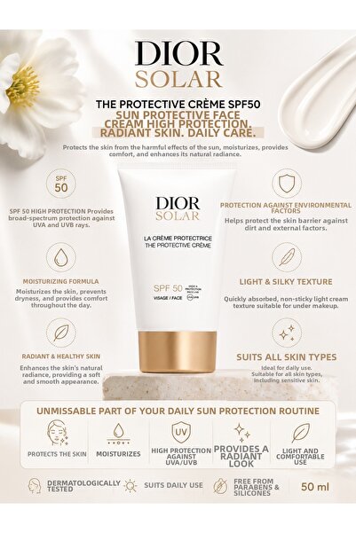 Dior Solar Spf50 Sunscreen Face Cream That Supports the Skin Barrier 50 ml