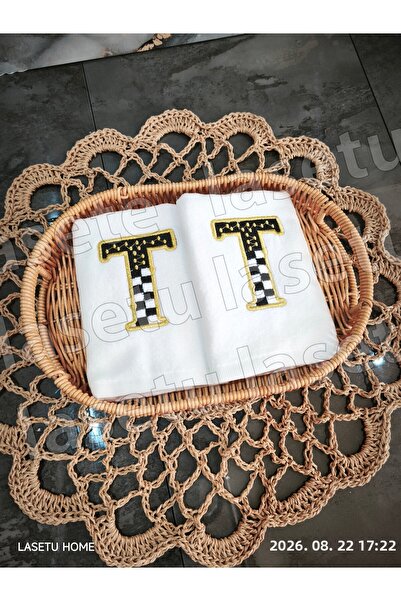 LASETU Checkered t Letter Kitchen Towel Set of 2 (30X50)